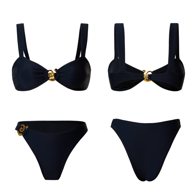 Damen Bikini-Set mit breiten Trägern und modischem Golddetail Drune