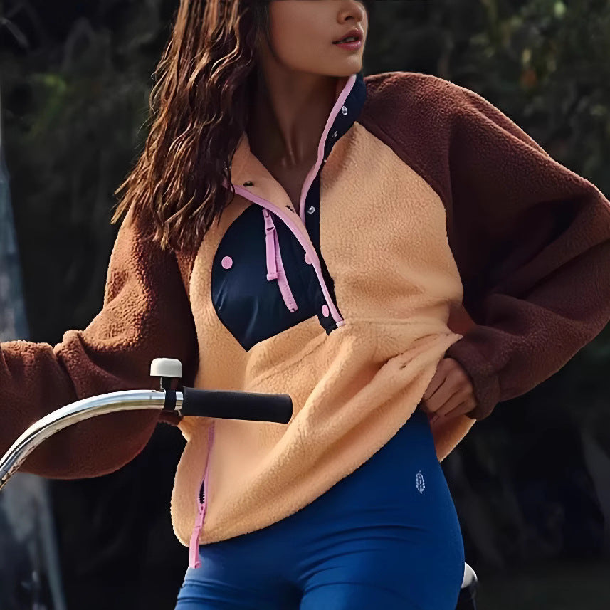 Damen Fleece-Jacke mit hohem Kragen und dekorativem Reißverschluss Drune