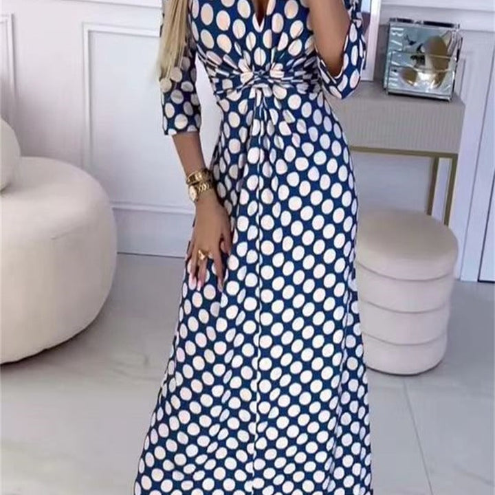 Damen Maxikleid mit modernem Punktenmuster und eleganter Wickeloptik Drune