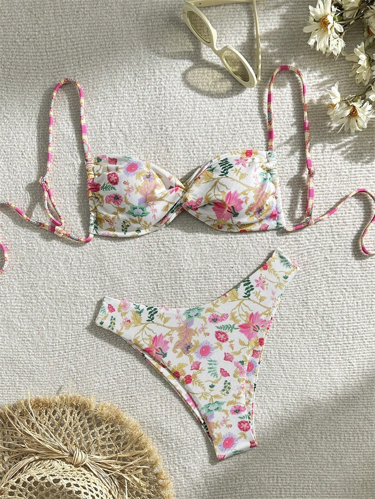Damen Verschnörkelter Bikini mit floralem Design Drune