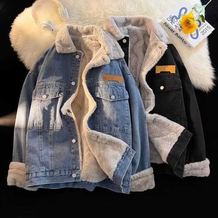 Damen gefütterte Denimjacke mit stylischem Kragen und praktischen Taschen Drune