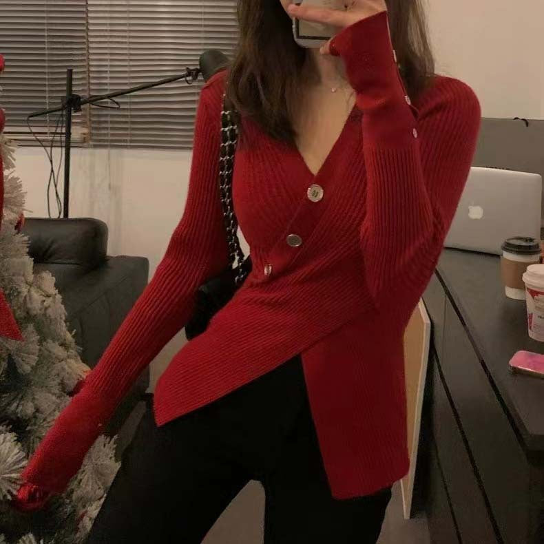 Damen Strickjacke mit asymmetrischem Schnitt und dekorativen Knöpfen Drune