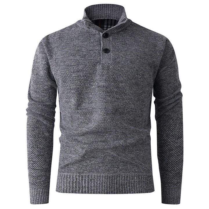 Herren Strickpullover mit modernem Stehkragen und dekorativen Knopfdetails Drune