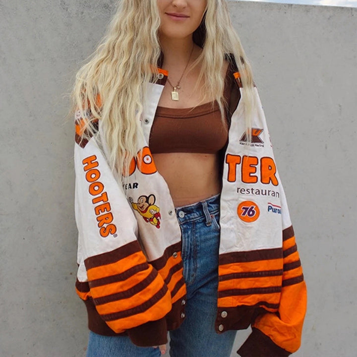 Damen Sportliche Oversized Jacke mit auffälligem Logo-Design Drune