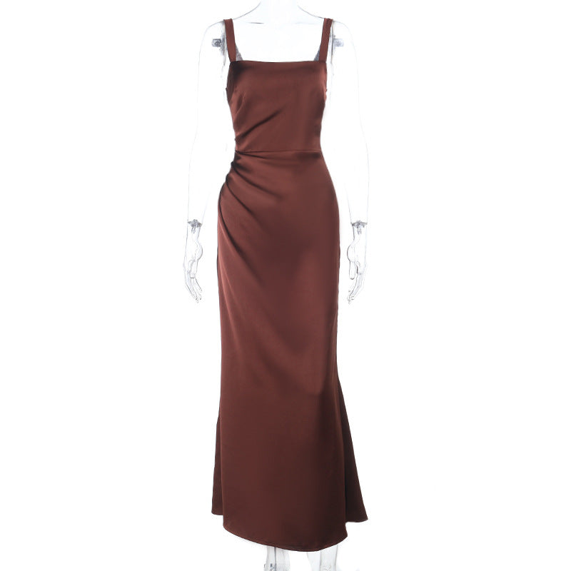 Damen elegantes Abendkleid mit schmalen Trägern und seidigem Fall Drune