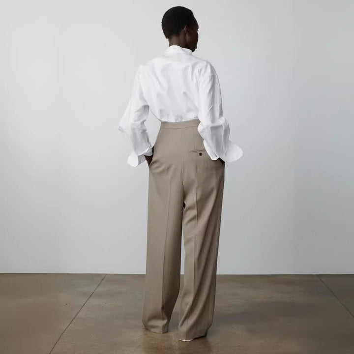 Damen elegante Hochbundhose mit klassischen Falten Drune