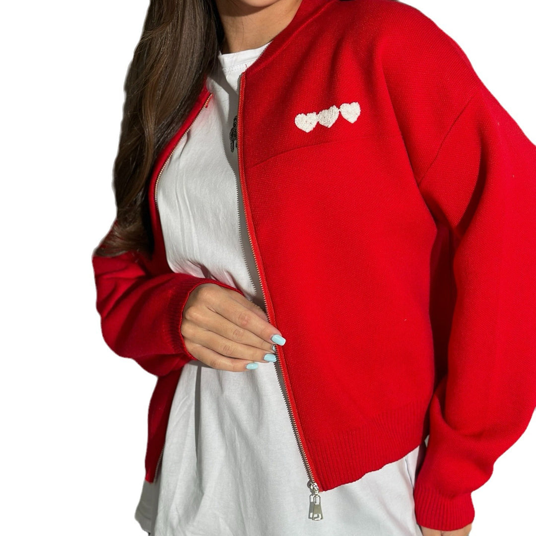 Damen lässige kurzärmlige Strickjacke mit Herzapplikationen Drune