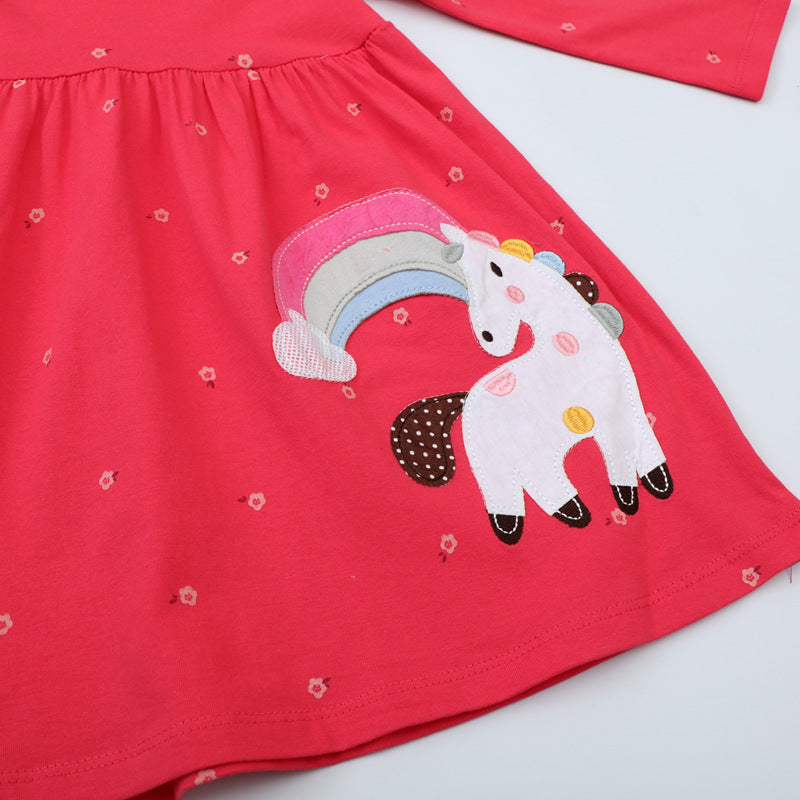 Mädchen Langarmkleid mit bezauberndem Einhorn-Design Drune