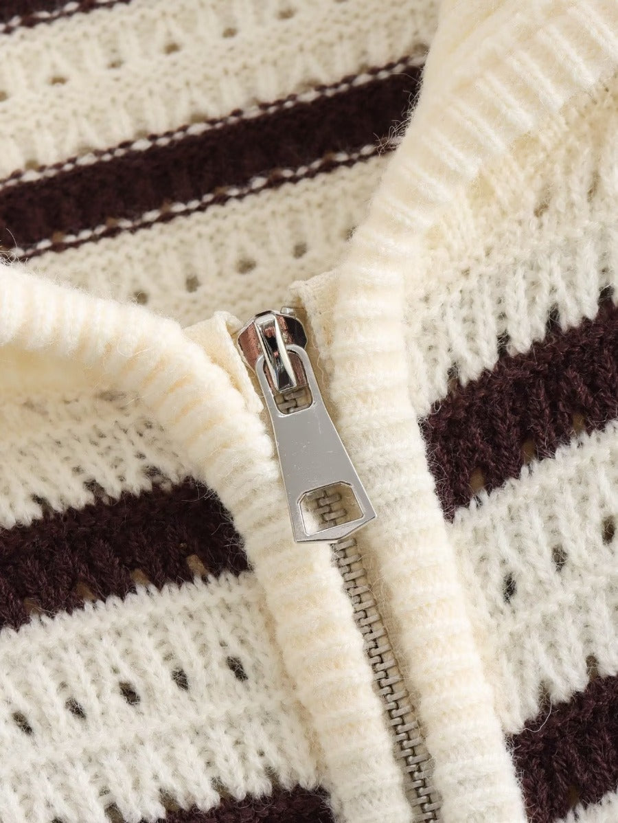 Damen gestreifte Strickjacke mit modernem Reißverschluss Drune