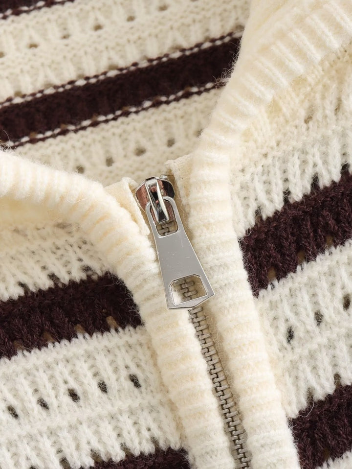 Damen gestreifte Strickjacke mit modernem Reißverschluss Drune