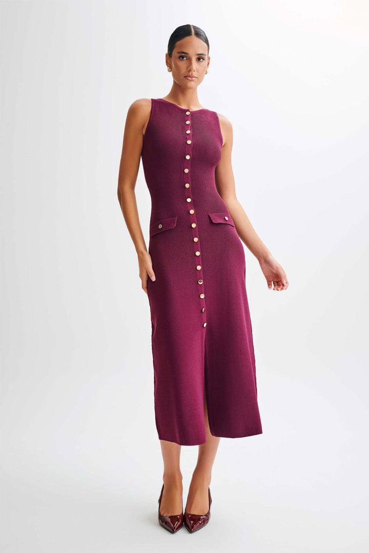 Damen Strick-Maxikleid mit durchgehendem Knopfverschluss Drune