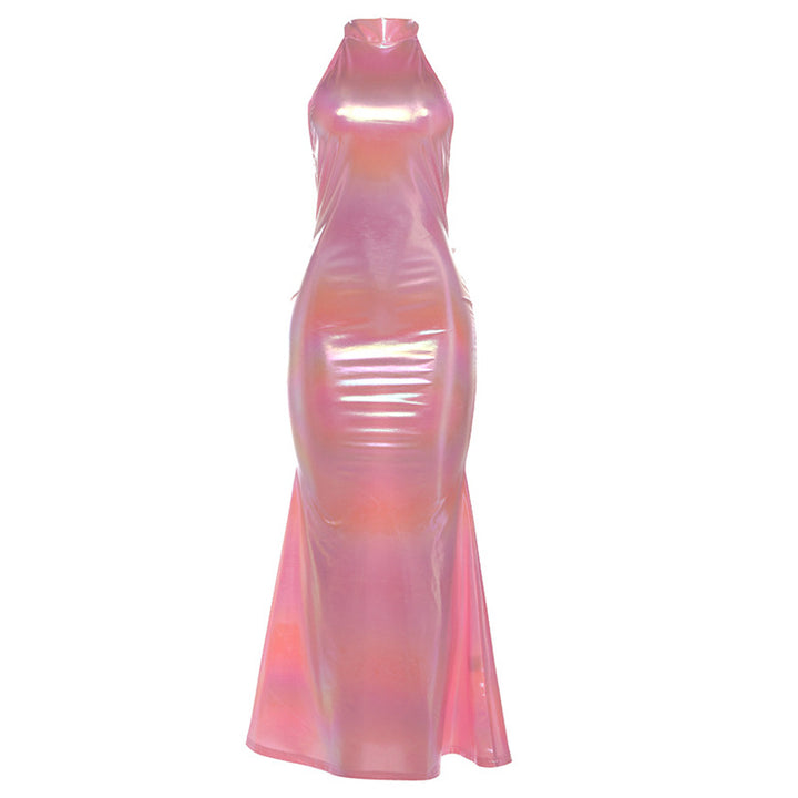 Damen Glänzendes Abendkleid mit hochgeschlossenem Design und schmalem Schnitt Drune