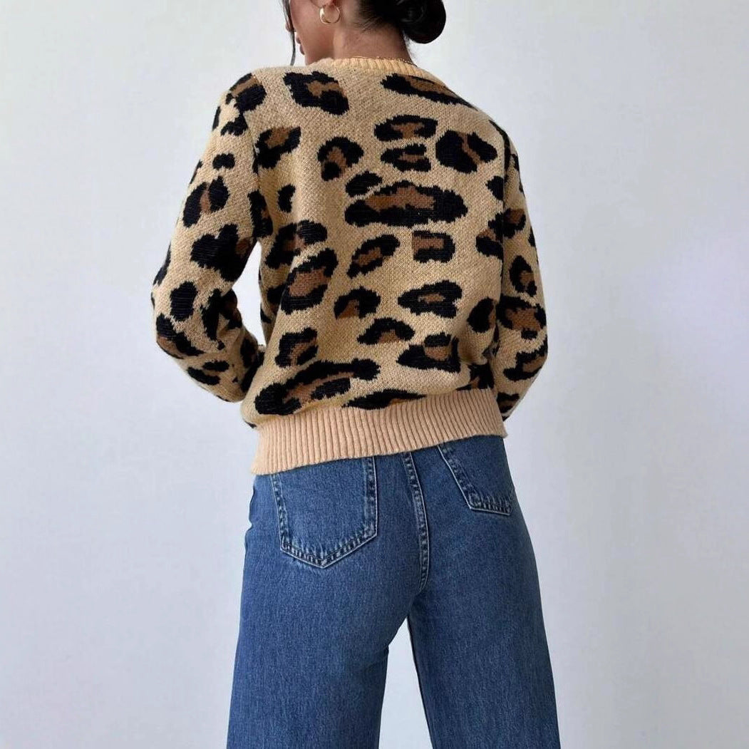 Damen Grobstrickpullover mit modernem Leopardenmuster und lässigem Schnitt Drune