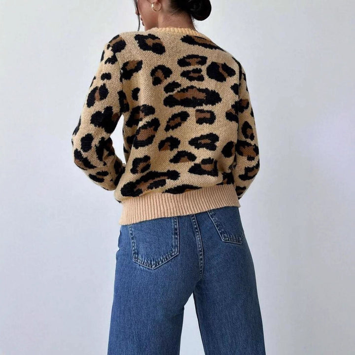 Damen Grobstrickpullover mit modernem Leopardenmuster und lässigem Schnitt Drune