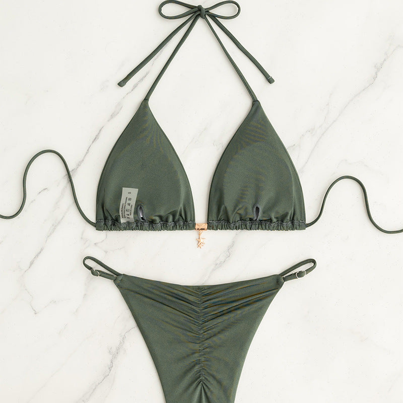 Damen Triangel-Bikini-Set mit verstellbaren Bändern und glatter Oberfläche Drune