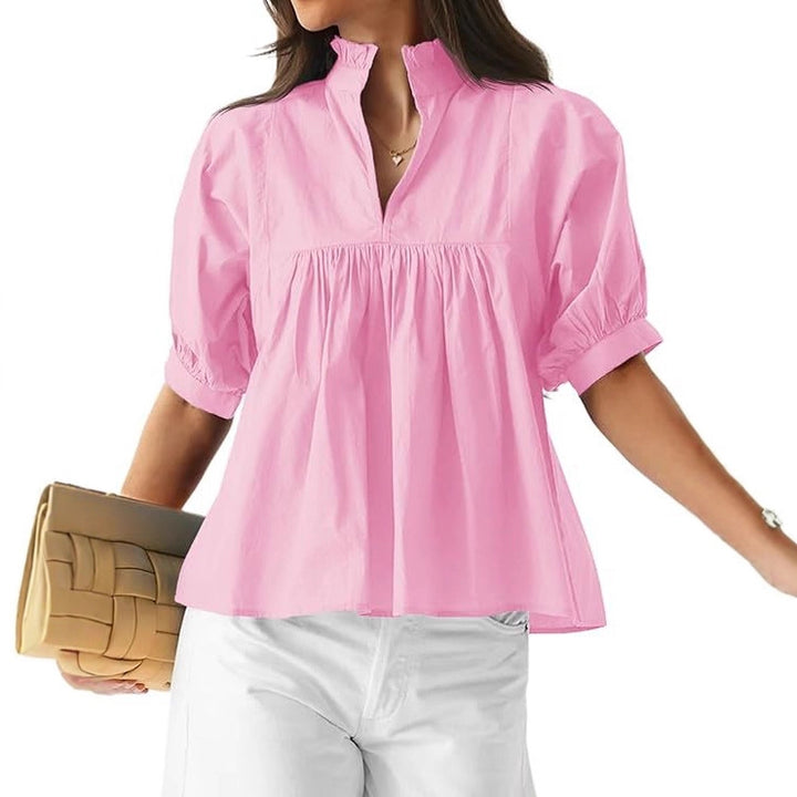 Damen Bluse mit Stehkragen und gepufften Ärmeln Drune