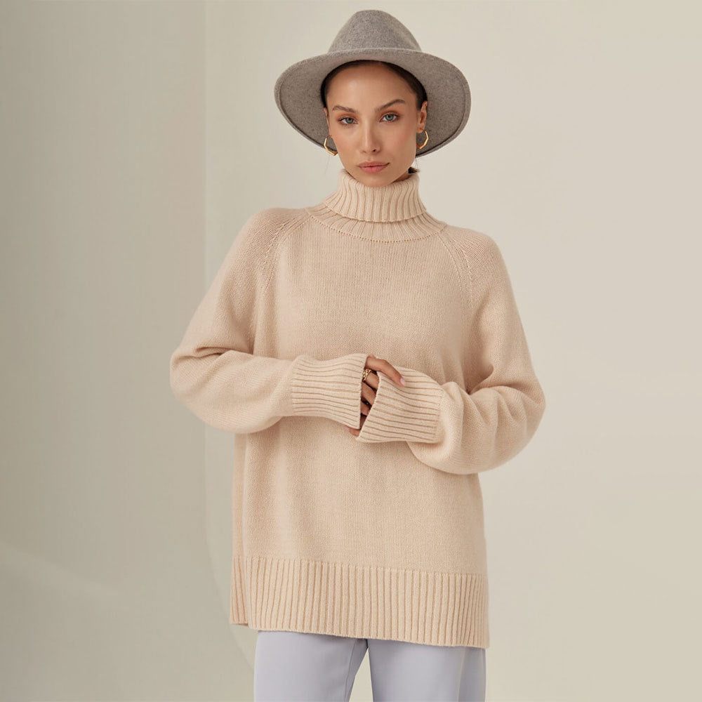 Damen Unifarbenes Rollkragenpullover aus hochwertiger Wolle Drune