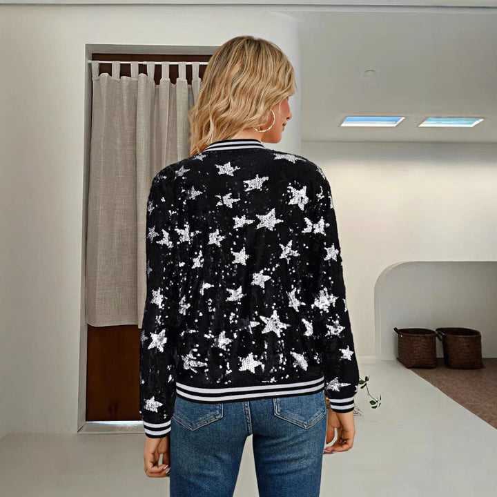Damen Glitzernde Bomberjacke mit Sternen-Motiv Drune