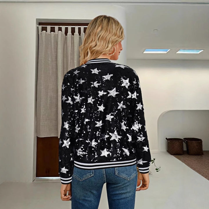 Damen Glitzernde Bomberjacke mit Sternen-Motiv Drune