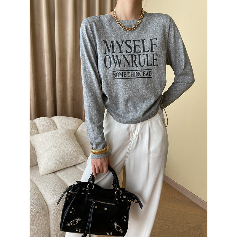 Damen Langarm-T-Shirt mit kreativem Schriftzug und lässiger Passform Drune
