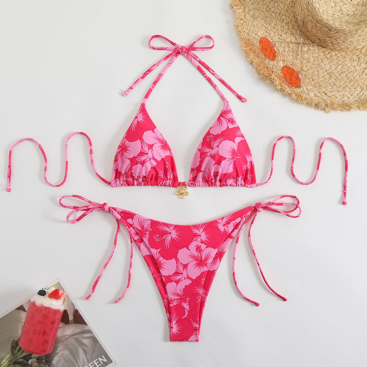 Damen Triangel-Bikini mit floralem Design und verstellbaren Trägern Drune
