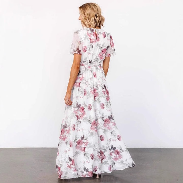 Damen florales Maxikleid mit tiefem Schlitz und Taillengürtel Drune