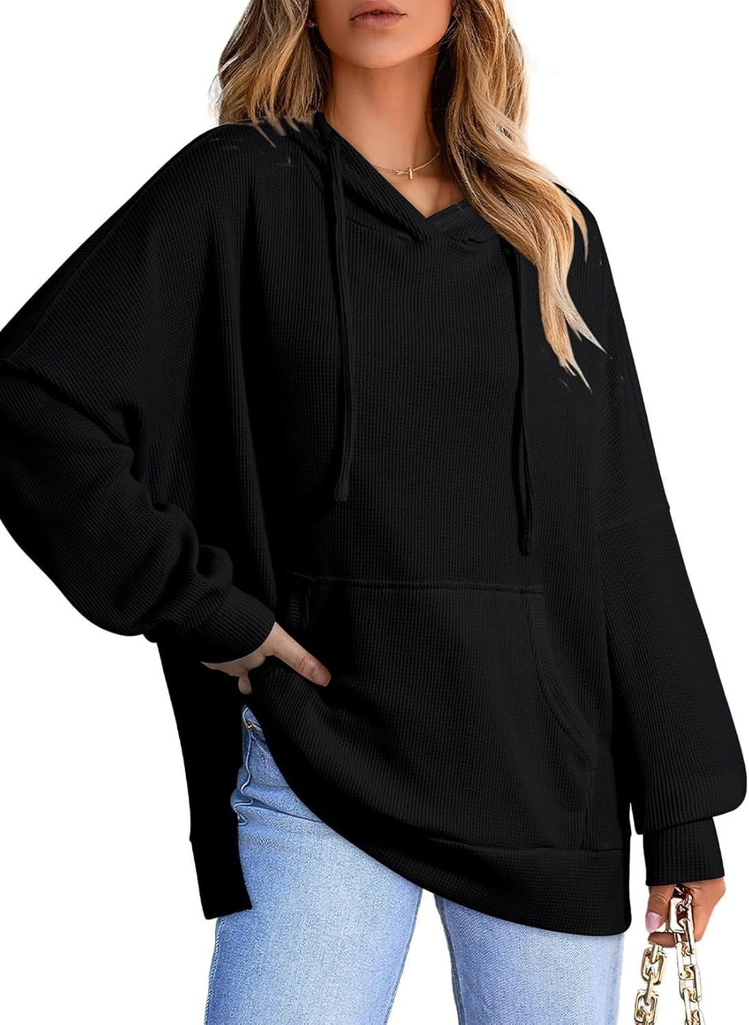 Damen oversized Kapuzenpullover aus Waffelpiqué Drune