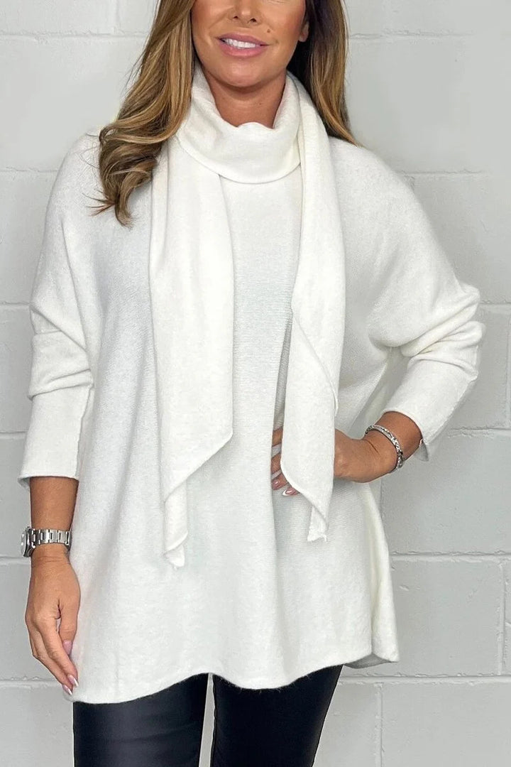 Damen Relaxed Fit Pullover mit modischem Schal Drune