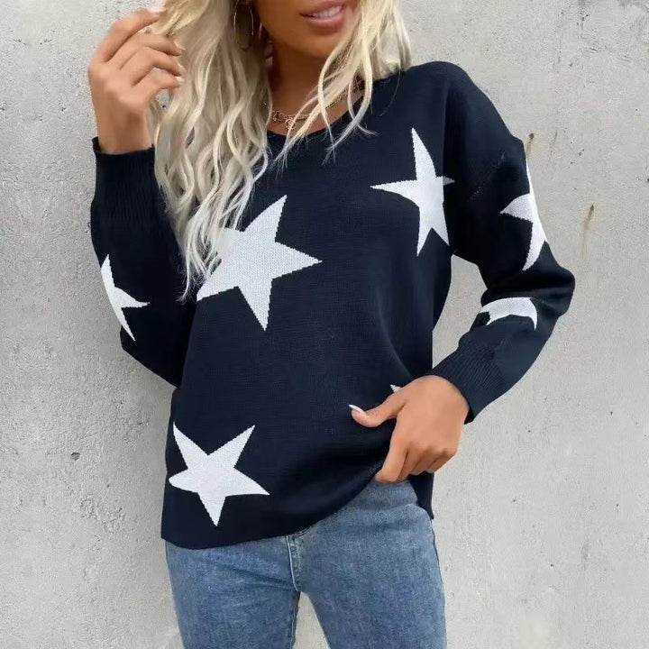 Damen Modischer Strickpullover mit Sternenmuster Drune