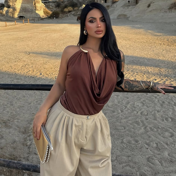 Damen Wickeltop mit raffiniertem Ausschnitt und eleganter Drapierung Drune