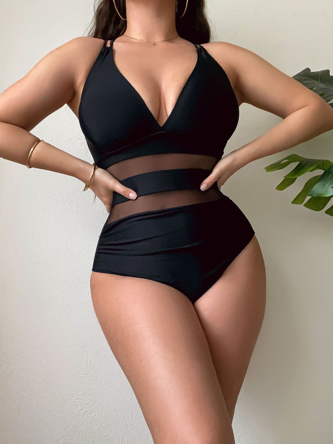 Damen Sportlicher Badeanzug mit transparenter Taille Drune