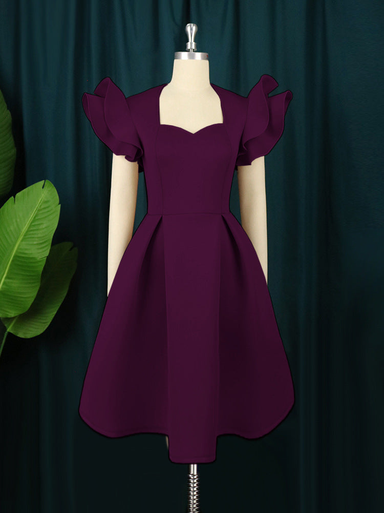 Damen elegantes Kleid mit voluminösen Rüschensäumen Drune