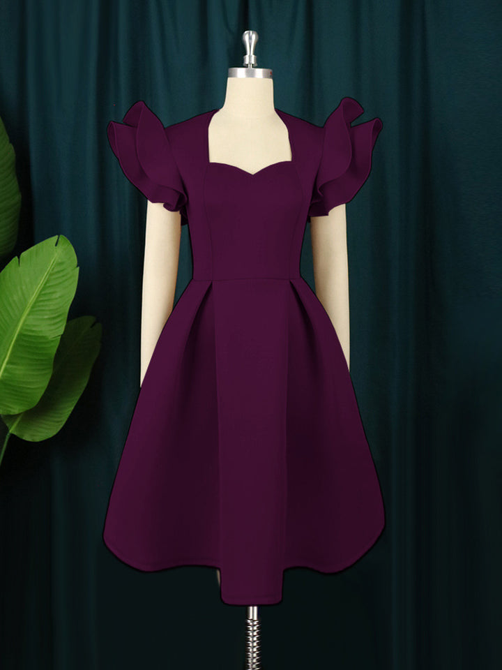 Damen elegantes Kleid mit voluminösen Rüschensäumen Drune