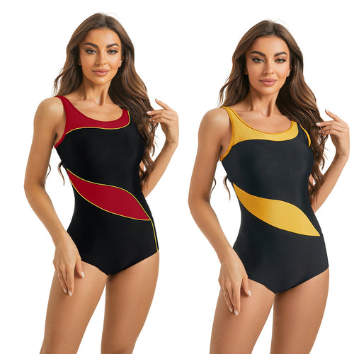 Damen Sportlicher Einteiler Badeanzug mit dynamischem Muster Drune
