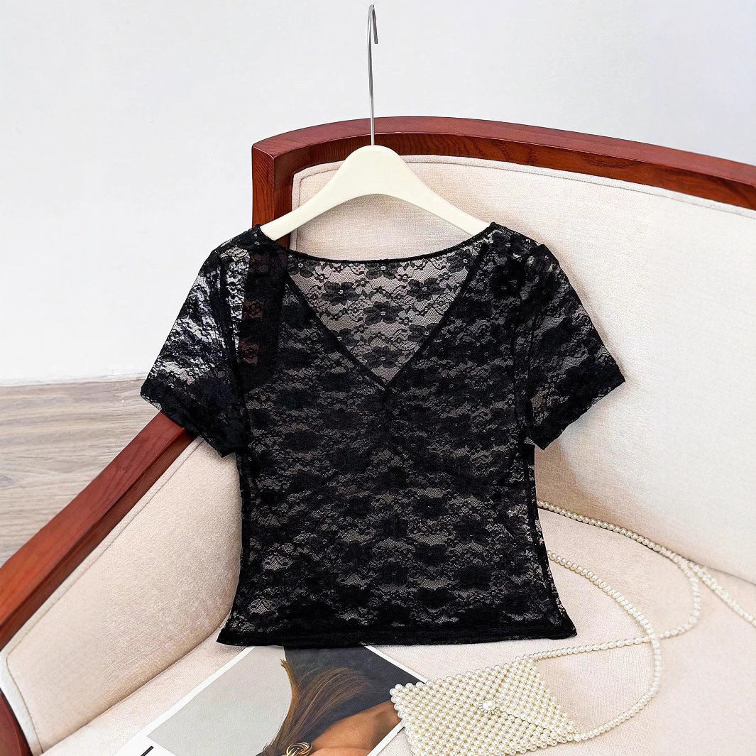 Drune – Feminines Damen-Spitzentop, mit Dekorativen Rüschendetails