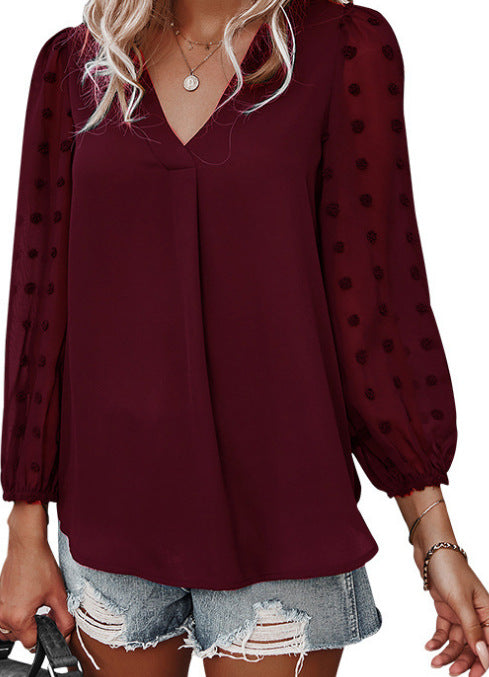 Damen Bluse mit transparenten Puffärmeln und Polka-Dot-Detail Drune