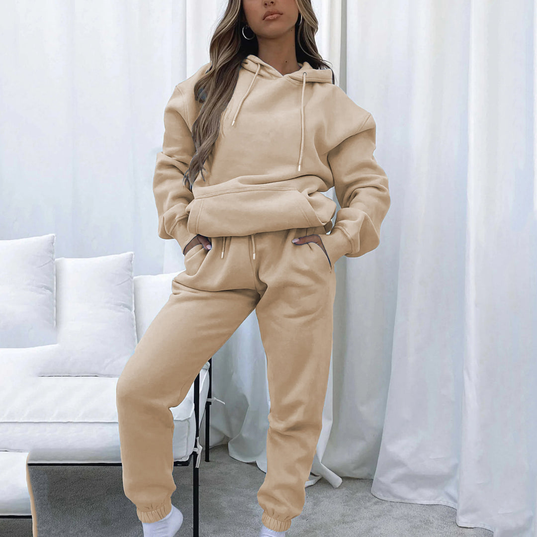 Damen nan Cropped Kapuzenjacke und High-Waist Jogginghose Set aus French Terry mit elastischem Bund Drune