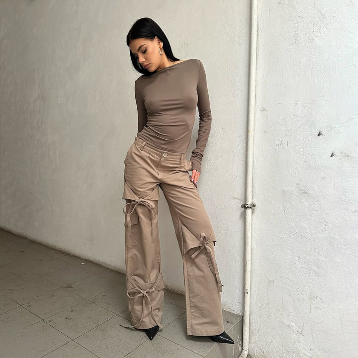 Damen Langarmshirt mit lässigem Schnitt und Binde-Details Drune