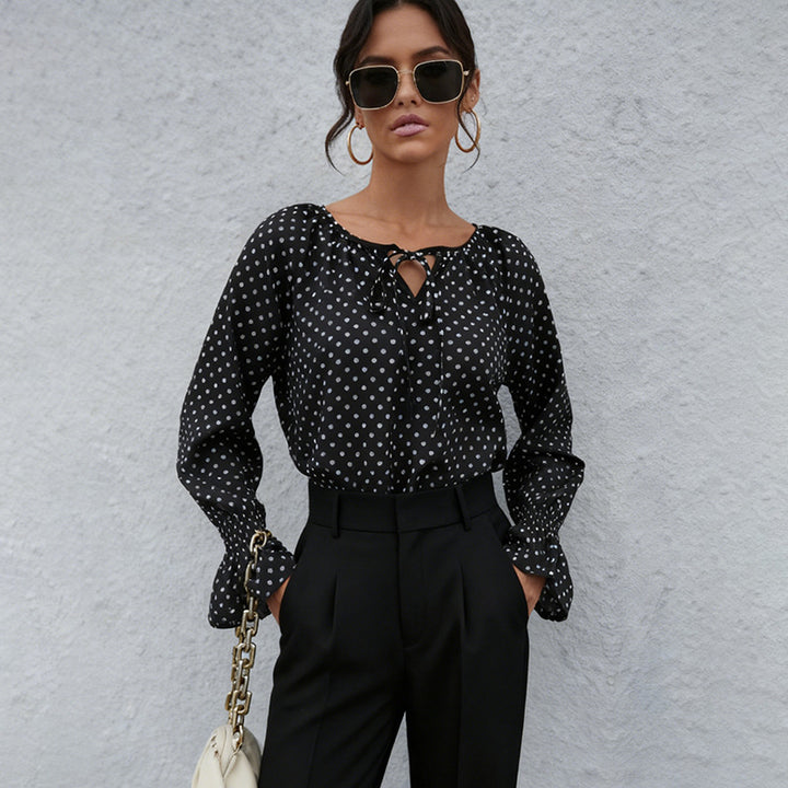 Damen Bluse mit verspieltem Punktedesign und eleganter Schnürung Drune