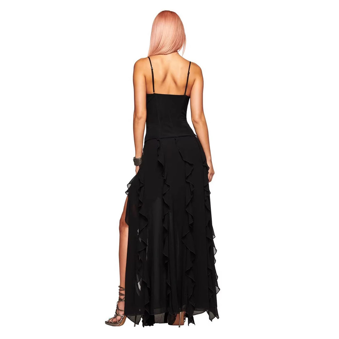 Damen Elegantes Wickelkleid mit Rüschen und Schnürdetails Drune