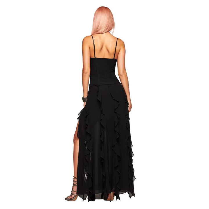 Damen Elegantes Wickelkleid mit Rüschen und Schnürdetails Drune