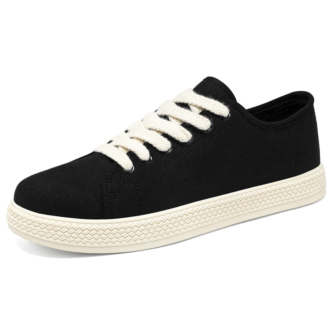 Damen nan Canvas-Sneaker mit geflochtener Plateau-Gummisohle, atmungsaktivem Textilfutter und extra breiten Baumwollsenkeln Drune