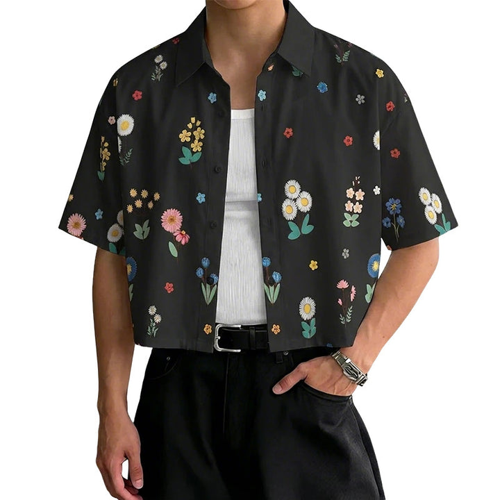 Damen nan kastig geschnittene Kurzarm-Hemdbluse mit floralem Allover-Print, Hemdkragen und kurzem Saum Drune