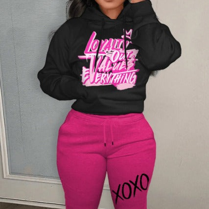 Damen Freizeit-Hoodie und Jogginghose Set mit einzigartigem Schriftzug und modernen Akzenten Drune