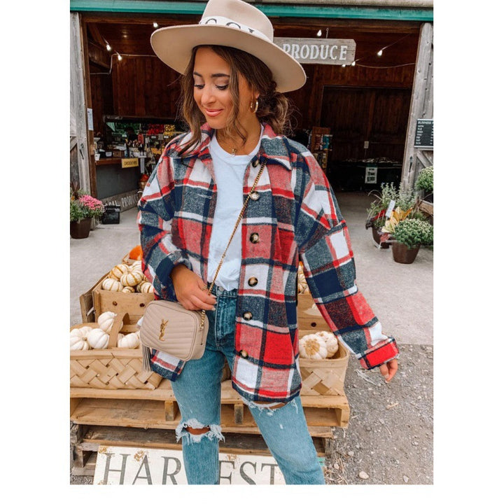 Damen Flanellhemdjacke im modernen Karomuster mit Knopfverschluss Drune