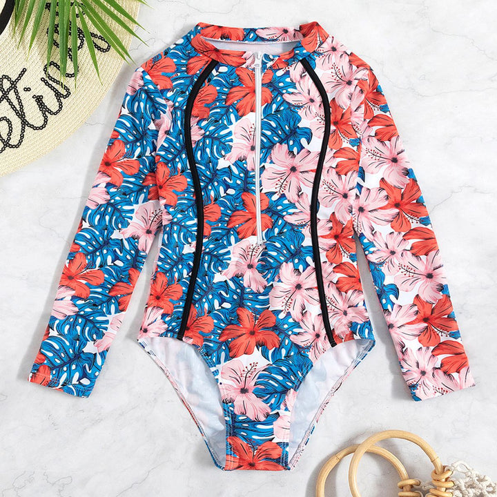 Damen Langärmliger Schwimmanzug mit floralem Muster Drune