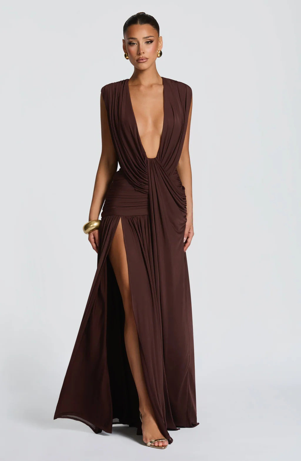 Damen Elegantes tief ausgeschnittenes Abendkleid mit Raffung Drune