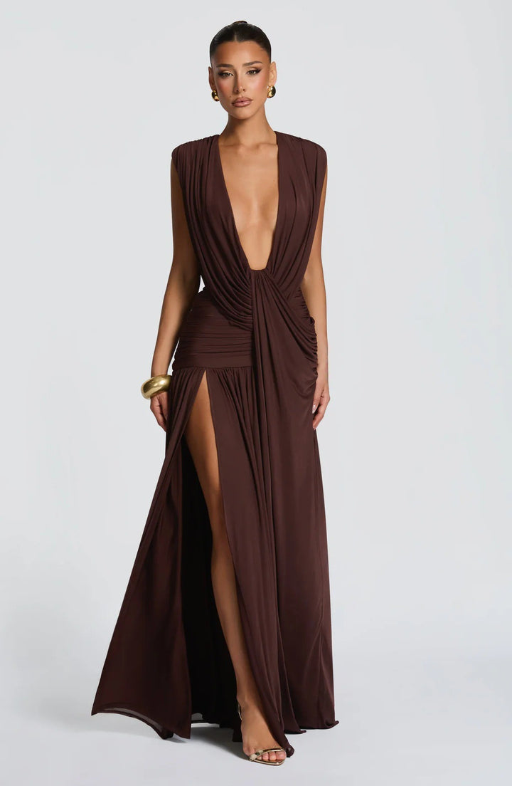 Damen Elegantes tief ausgeschnittenes Abendkleid mit Raffung Drune