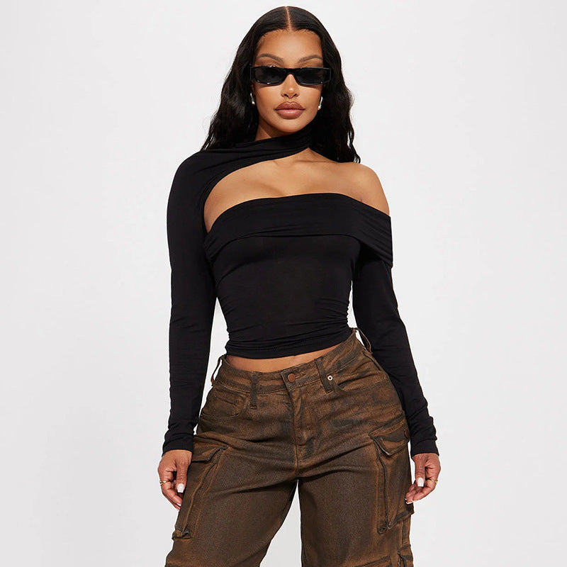 Damen modisches Oberteil mit asymmetrischem Schnitt und elegantem Rüschenbesatz Drune