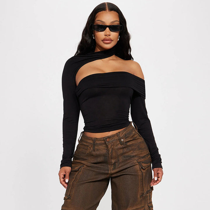 Damen modisches Oberteil mit asymmetrischem Schnitt und elegantem Rüschenbesatz Drune